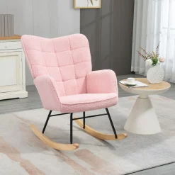 Mecedora Rouse Homcom respaldo alto con reposabrazos rosa 101x71x98 cm