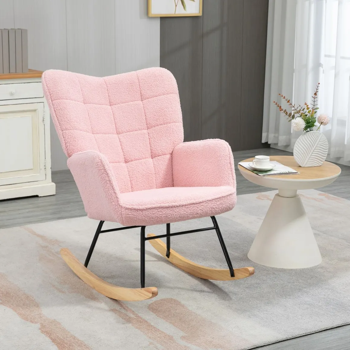 Mecedora Rouse Homcom respaldo alto con reposabrazos rosa 101x71x98 cm