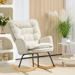 Mecedora Salmo Homcom con respaldo alto beige 97x71x98,5 cm