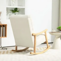 Mecedora Shava Homcom tapizado borrego con reposabrazos crema 98x65x90 cm