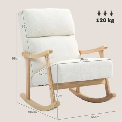Mecedora Shava Homcom tapizado borrego con reposabrazos crema 98x65x90 cm