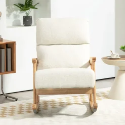 Mecedora Shava Homcom tapizado borrego con reposabrazos crema 98x65x90 cm