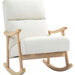 Mecedora Shava Homcom tapizado borrego con reposabrazos crema 98x65x90 cm
