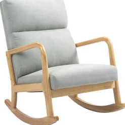 Mecedora Tánger Homcom respaldo acolchado + reposabrazos gris/natural 94,5x65x87 cm