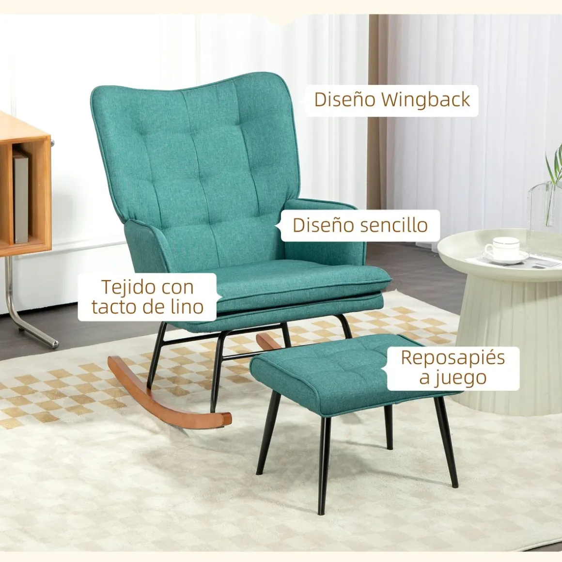 Mecedora Trampolín Homcom con reposapiés 90x64x89 cm