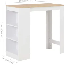 Mesa alta de cocina Acra con estantería 103x110x50 cm