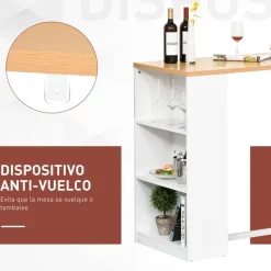 Mesa alta Homcom con 3 estantes blanco/roble 100x115x55 cm