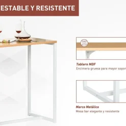Mesa alta Homcom con 3 estantes blanco/roble 100x115x55 cm