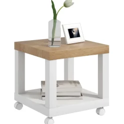 Mesa auxiliar Azucena Homcom con ruedas blanco/natural 40x40 cm