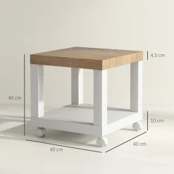Mesa auxiliar Azucena Homcom con ruedas blanco/natural 40x40 cm