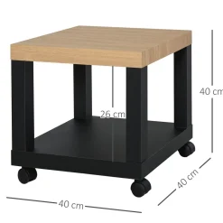 Mesa auxiliar Caster Homcom con ruedas + estante abierto negro/natural 40x40x40 cm