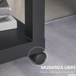 Mesa auxiliar Caster Homcom con ruedas + estante abierto negro/natural 40x40x40 cm