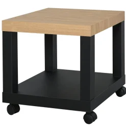 Mesa auxiliar Caster Homcom con ruedas + estante abierto negro/natural 40x40x40 cm