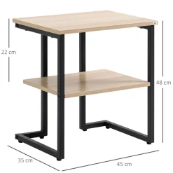 Mesa auxiliar Centauro Homcom 2 estantes pies ajustables negro/natural 48x35x45 cm