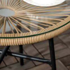 Mesa auxiliar de jardín Outsunny redonda tapa de vidrio beige Ø50x50 cm