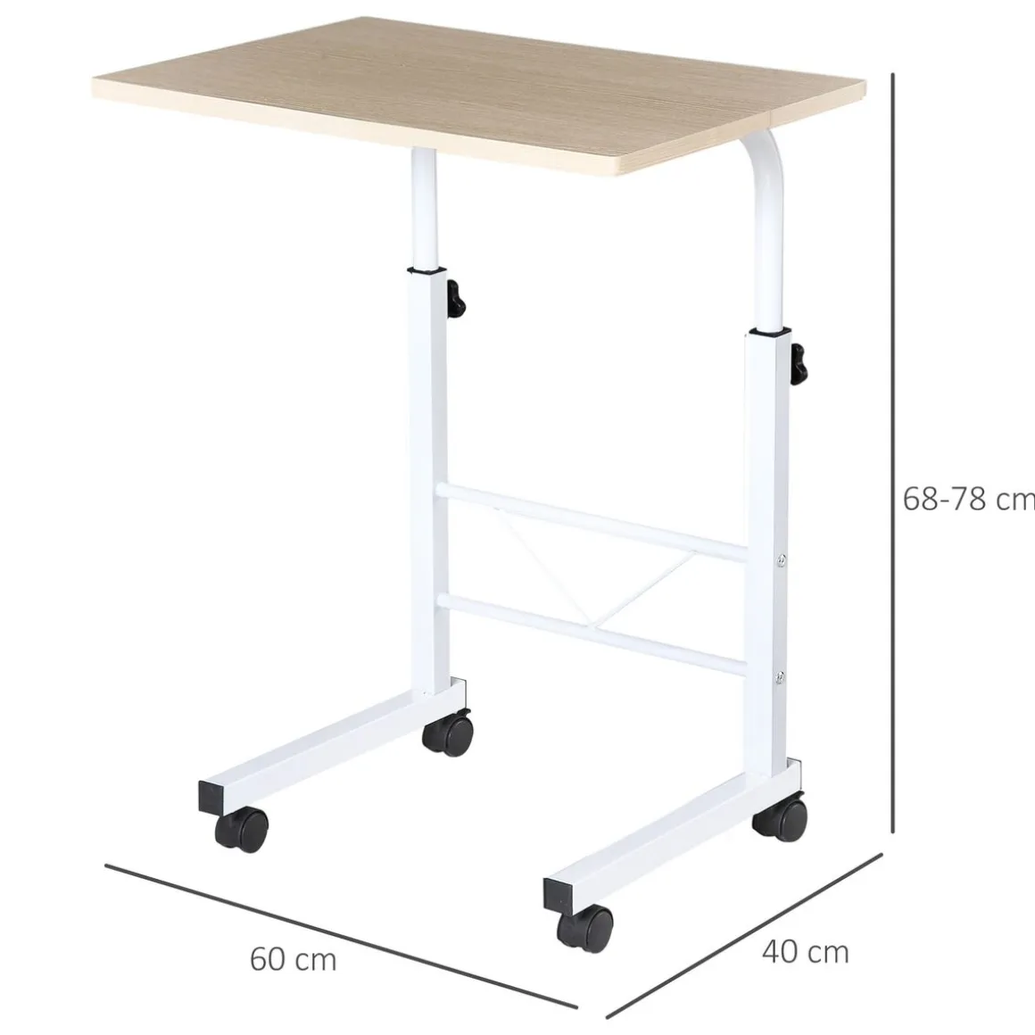 Mesa auxiliar Fhun Homcom altura regulable blanco 68-78x60x40 cm