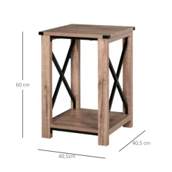 Mesa auxiliar Homcom 2 estantes roble/negro 60x40,5x40,5 cm