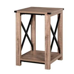 Mesa auxiliar Homcom 2 estantes roble/negro 60x40,5x40,5 cm