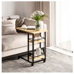 Mesa auxiliar Homcom con ruedas 2 estantes natural/negro 64,5x60x34,5 cm