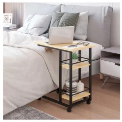 Mesa auxiliar Homcom con ruedas 2 estantes natural/negro 64,5x60x34,5 cm