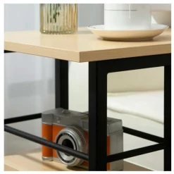Mesa auxiliar Homcom con ruedas 2 estantes natural/negro 64,5x60x34,5 cm