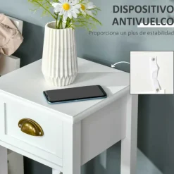 Mesa auxiliar Homcom con cajón + estante blanco 75x30x30 cm