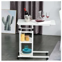 Mesa auxiliar Homcom forma C ajustable blanco 72/82x40x80 cm