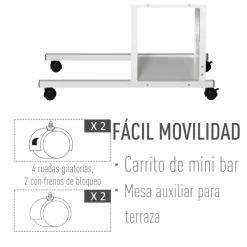 Mesa auxiliar Homcom forma C ajustable blanco 72/82x40x80 cm