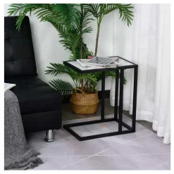 Mesa auxiliar Homcom negro/mármol 51,5x30x45 cm