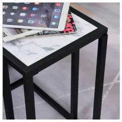 Mesa auxiliar Homcom negro/mármol 51,5x30x45 cm