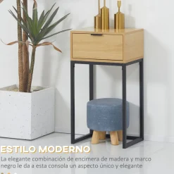 Mesa auxiliar Lenda Homcom con cajón natural 76x40x30 cm