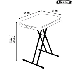 Mesa auxiliar Lifetime plegable 3 alturas blanco 61-71x66x46 cm