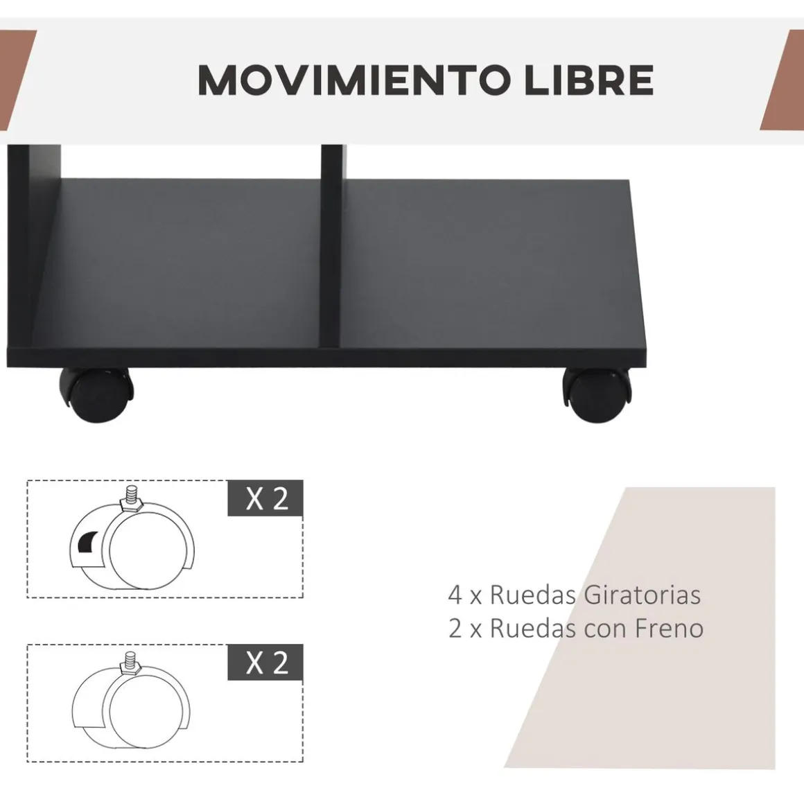 Mesa auxiliar Margarita Homcom 3 niveles con ruedas negro 58x45x35 cm