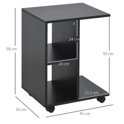 Mesa auxiliar Margarita Homcom 3 niveles con ruedas negro 58x45x35 cm