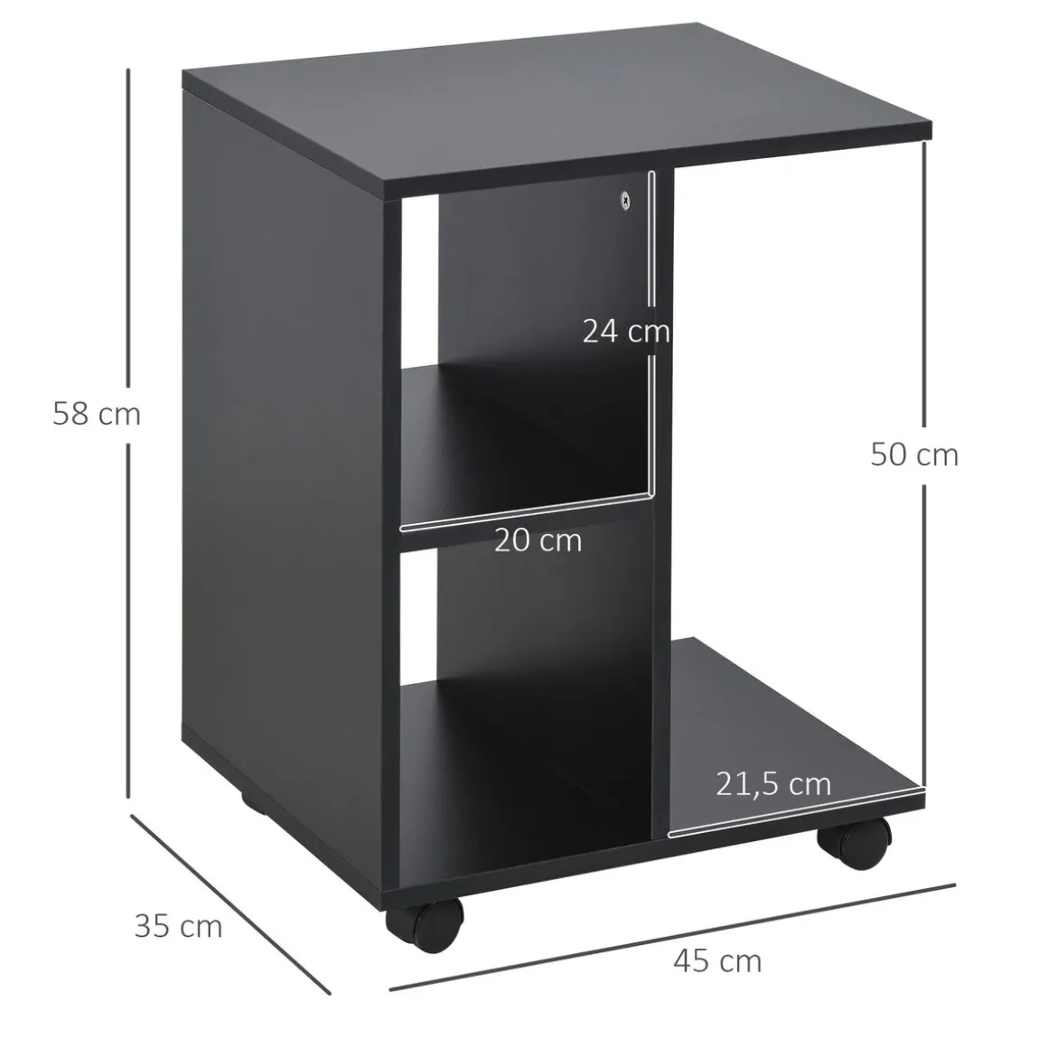 Mesa auxiliar Margarita Homcom 3 niveles con ruedas negro 58x45x35 cm