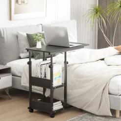 Mesa auxiliar Marte Homcom 3 niveles altura ajustable negro 72-82x80x40 cm