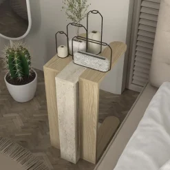 Mesa auxiliar Maysa diseño en L natural 58,6x45x30 cm