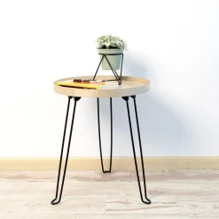 Mesa auxiliar MOA Vinthera patas acero negro/natural 48x40 cm