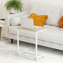 Mesa auxiliar Olvian Homcom altura ajustable natural/blanco 62,5-82,5x55x36 cm