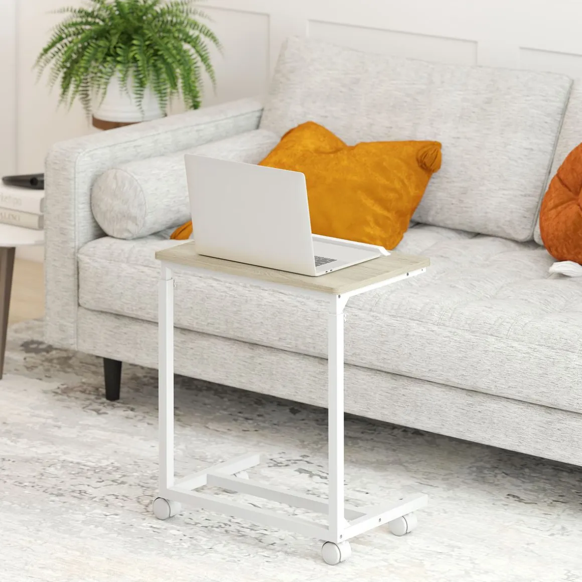 Mesa auxiliar Olvian Homcom altura ajustable natural/blanco 62,5-82,5x55x36 cm