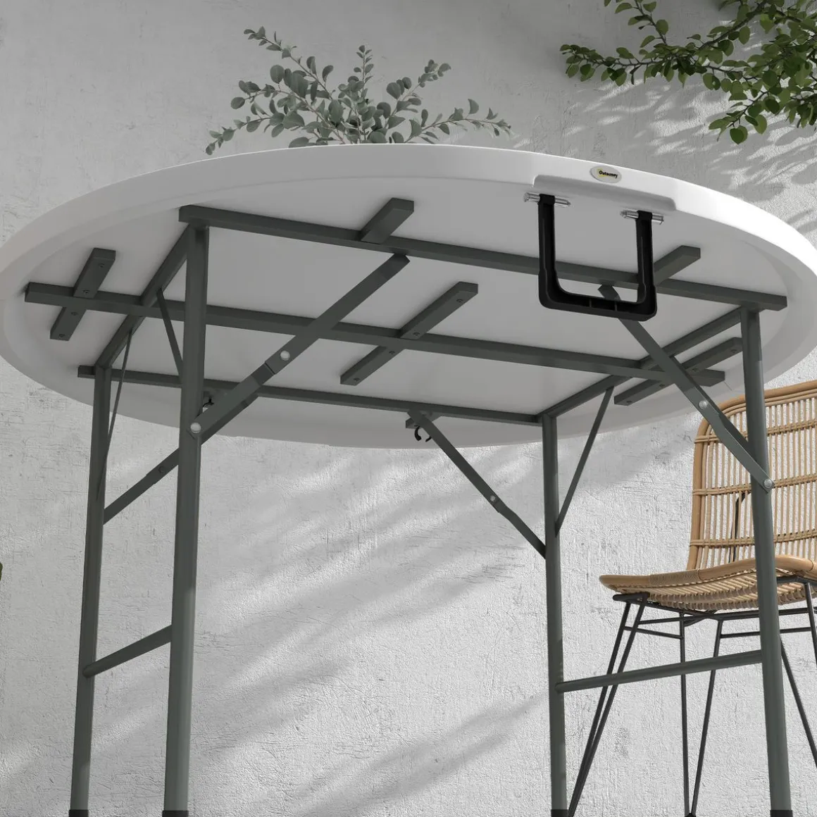 Mesa auxiliar Outsunny plegable con asas blanco Ø122x73 cm