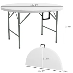Mesa auxiliar Outsunny plegable con asas blanco Ø122x73 cm