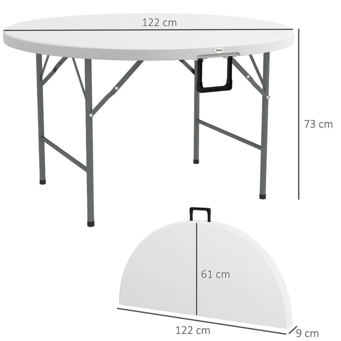Mesa auxiliar Outsunny plegable con asas blanco Ø122x73 cm