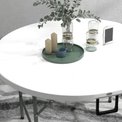 Mesa auxiliar Outsunny plegable con asas blanco Ø122x73 cm