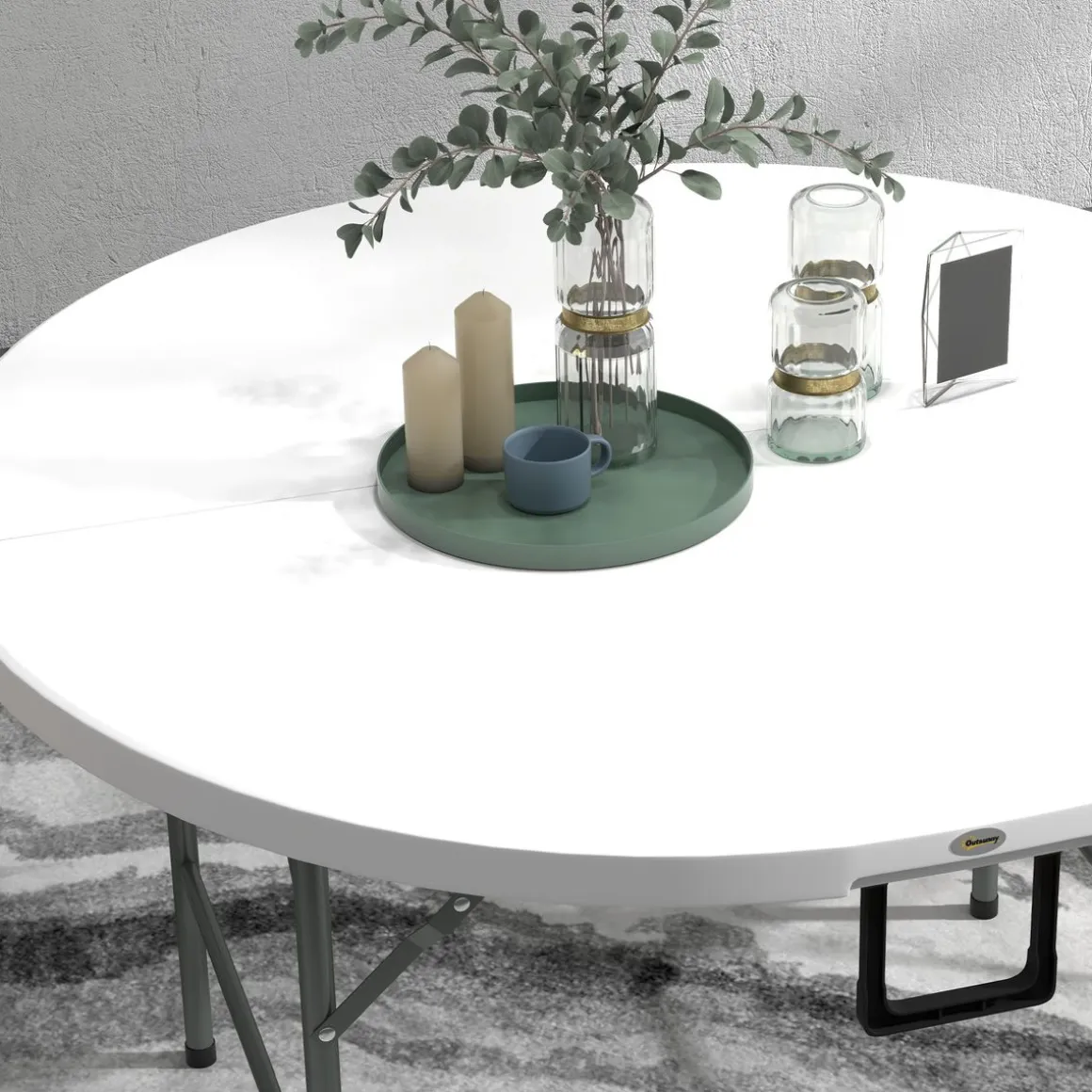 Mesa auxiliar Outsunny plegable con asas blanco Ø122x73 cm