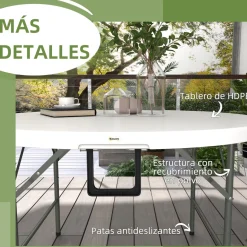 Mesa auxiliar Outsunny plegable con asas blanco Ø122x73 cm