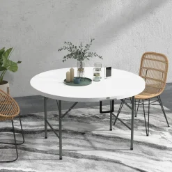 Mesa auxiliar Outsunny plegable con asas blanco Ø122x73 cm
