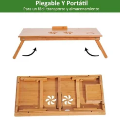 Mesa auxiliar para ordenador Homcom bambú natural 22-30x72x35 cm