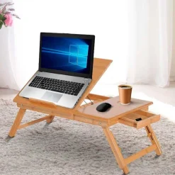 Mesa auxiliar para ordenador Homcom bambú natural 22-30x55x35 cm
