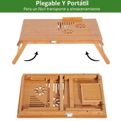 Mesa auxiliar para ordenador Homcom bambú natural 22-30x55x35 cm